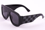 Gucci 08 Black Sunglasses with Engraved White Pattern Arms