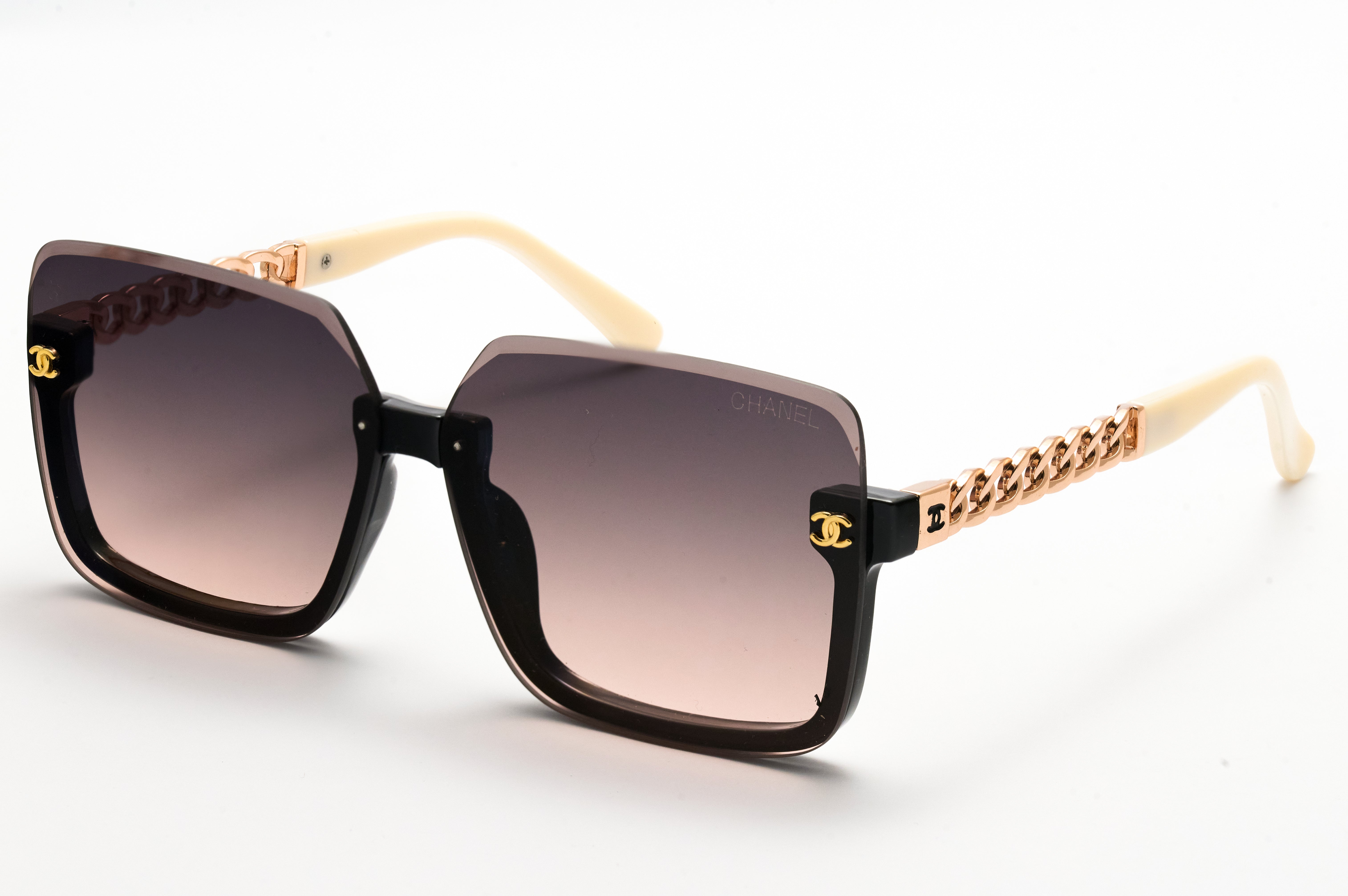 Chanel Square Oversized Sunglasses – Black & Ivory with Gold Accents