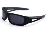 Prada Black & Grey Wraparound Sunglasses – Bold & Sporty