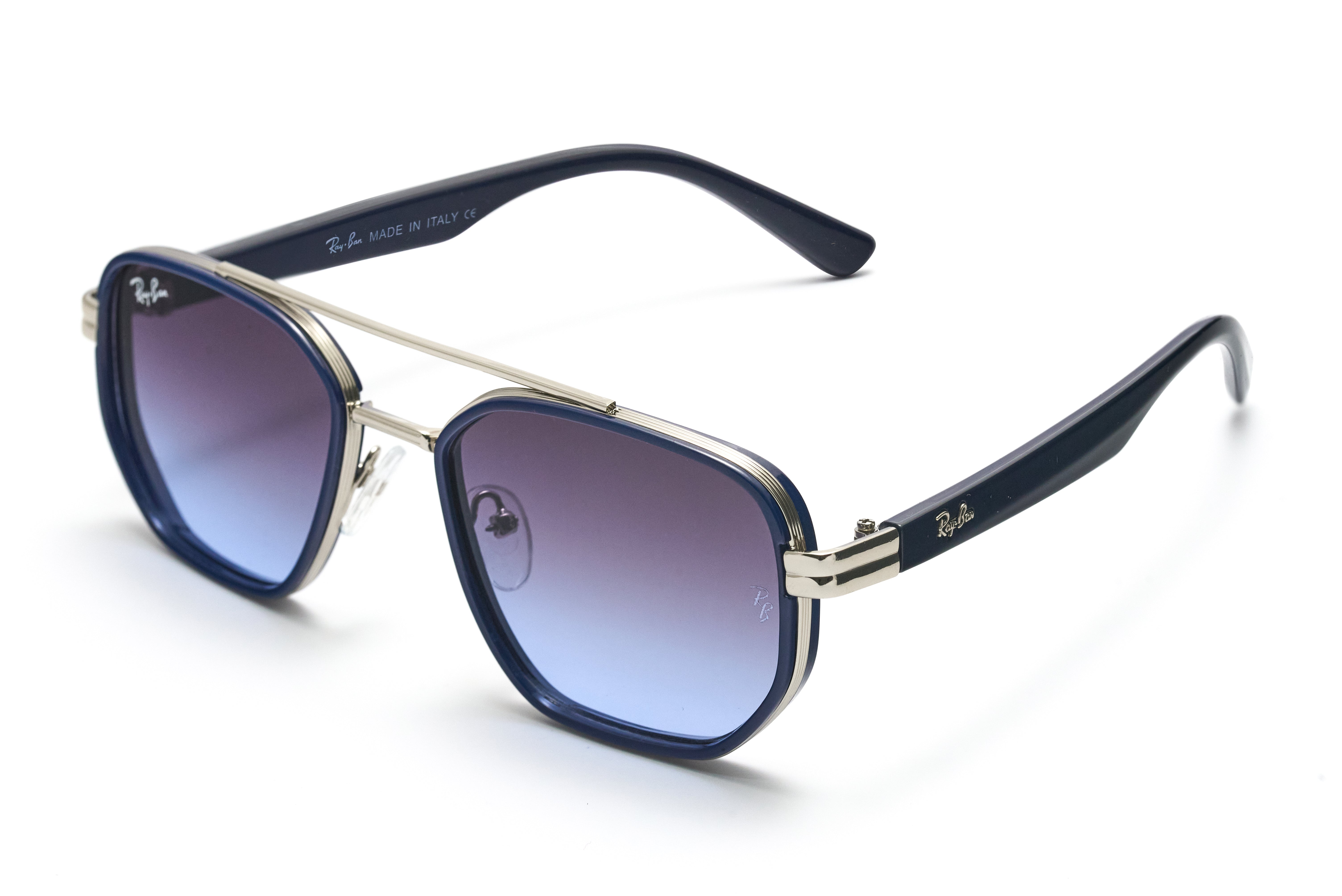 Ray-Ban Blue & Silver Hexagonal Sunglasses – Modern Elegance