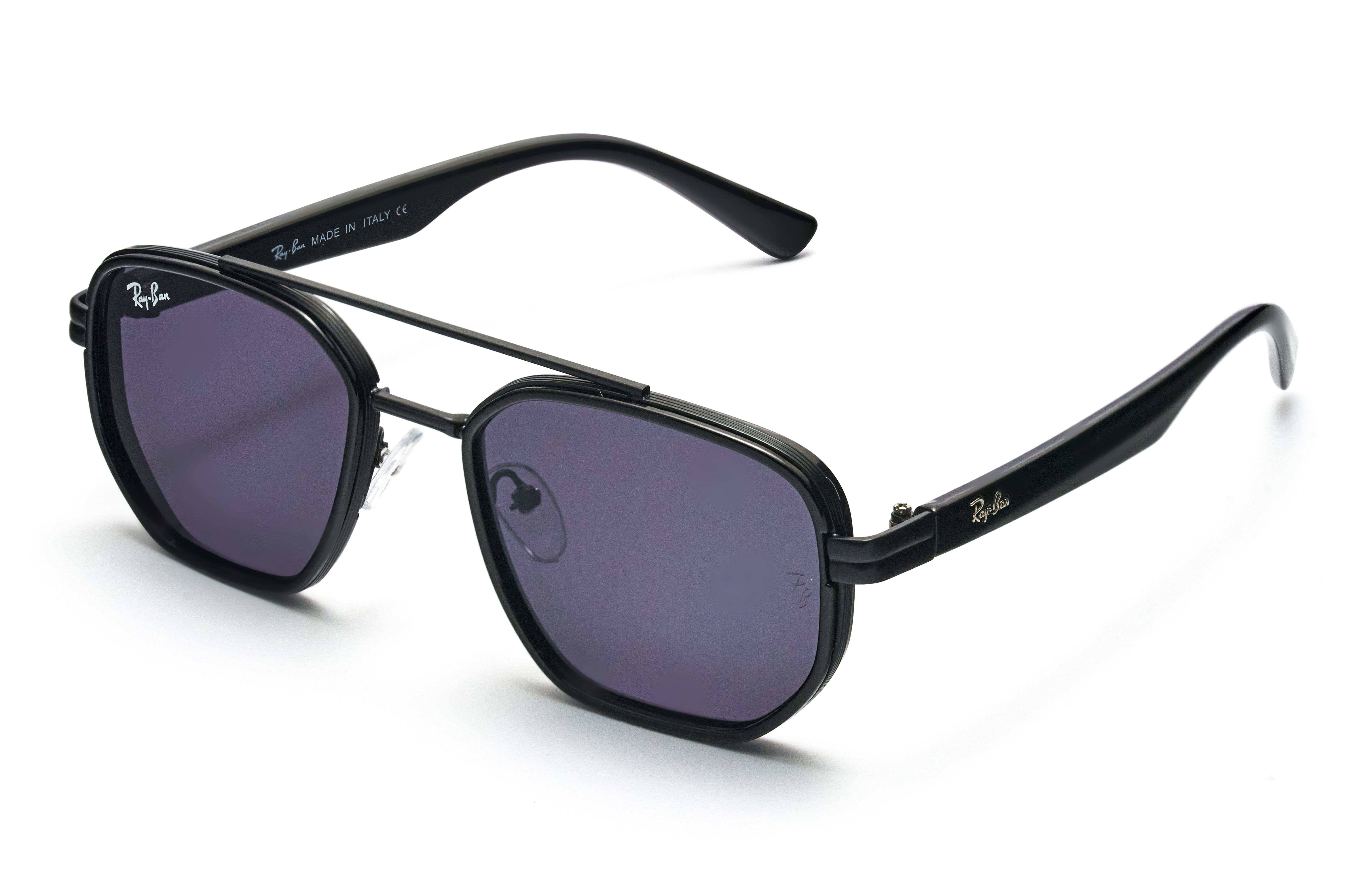 Ray-Ban Black & Dark Blue Hexagonal Sunglasses – Sleek & Bold