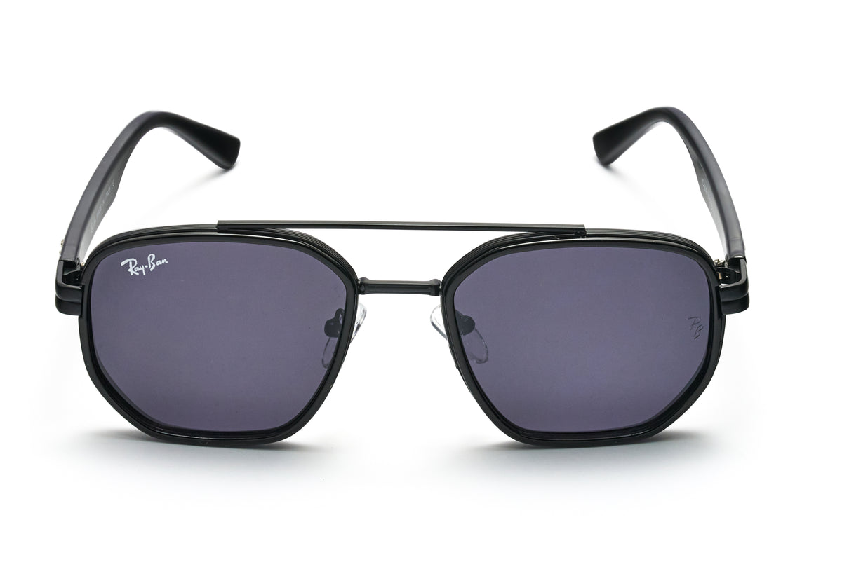 Ray-Ban Black & Dark Blue Hexagonal Sunglasses – Sleek & Bold