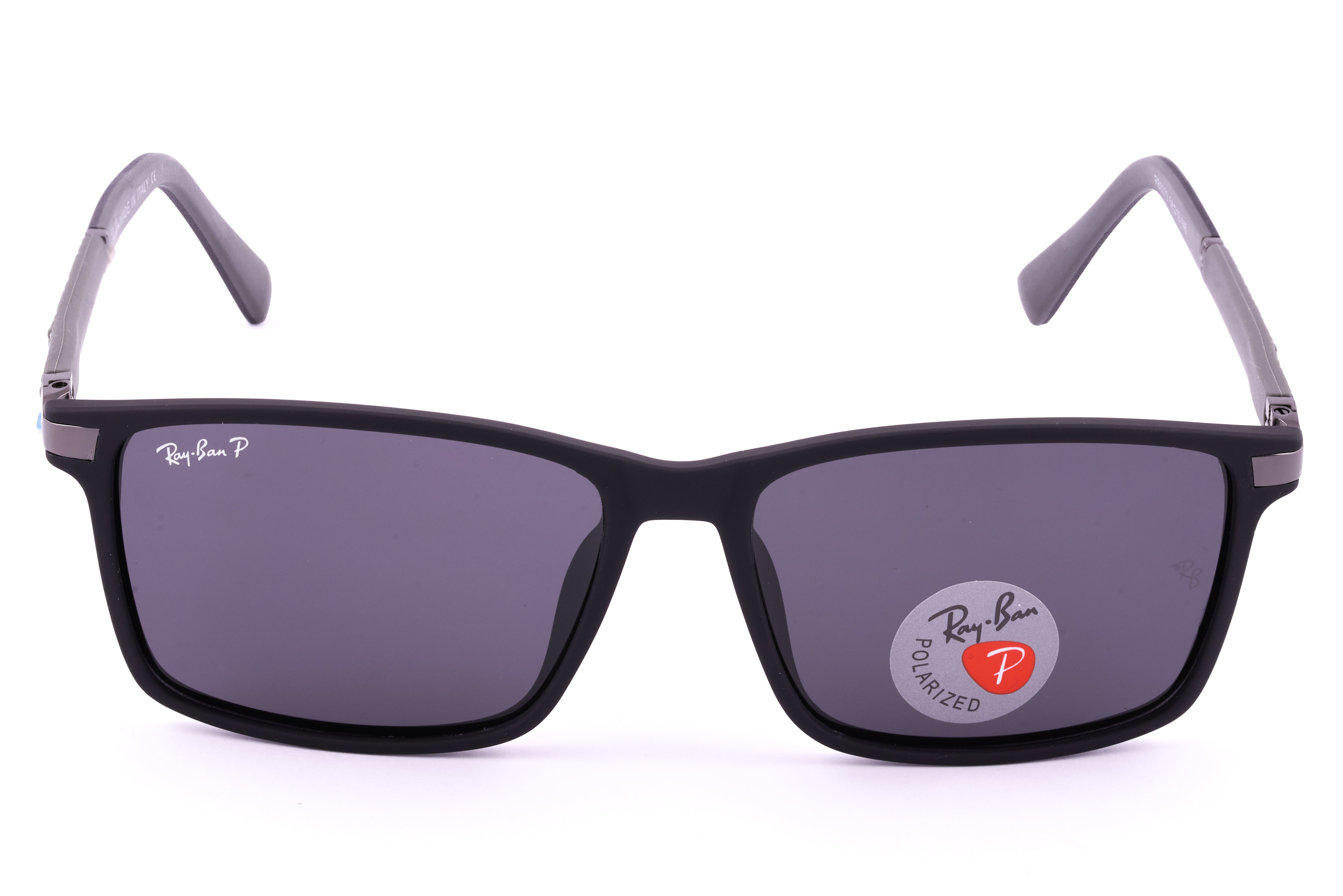 Ray-Ban Men’s Rectangular Sunglasses with Colored Arms & Polarized Lenses 02