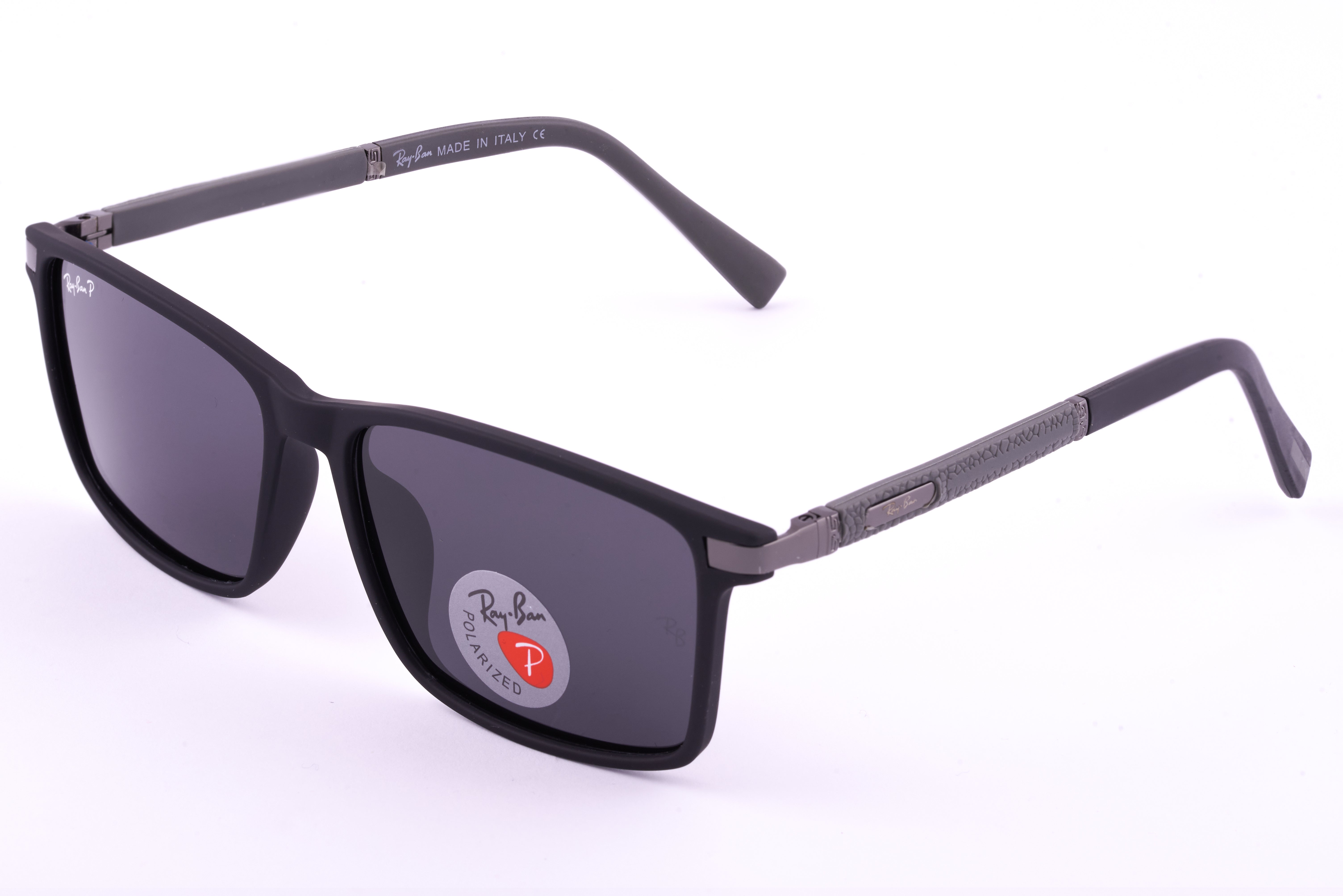 Ray-Ban Men’s Rectangular Sunglasses with Colored Arms & Polarized Lenses 02